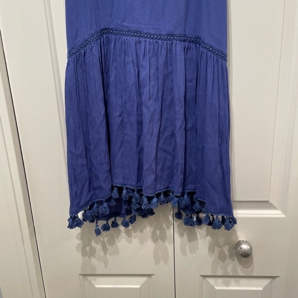 AREA STARS Beach Cover Up Dress Women’s L Pom Pom Hem Sundress Blue NWT - Picture 8 of 12